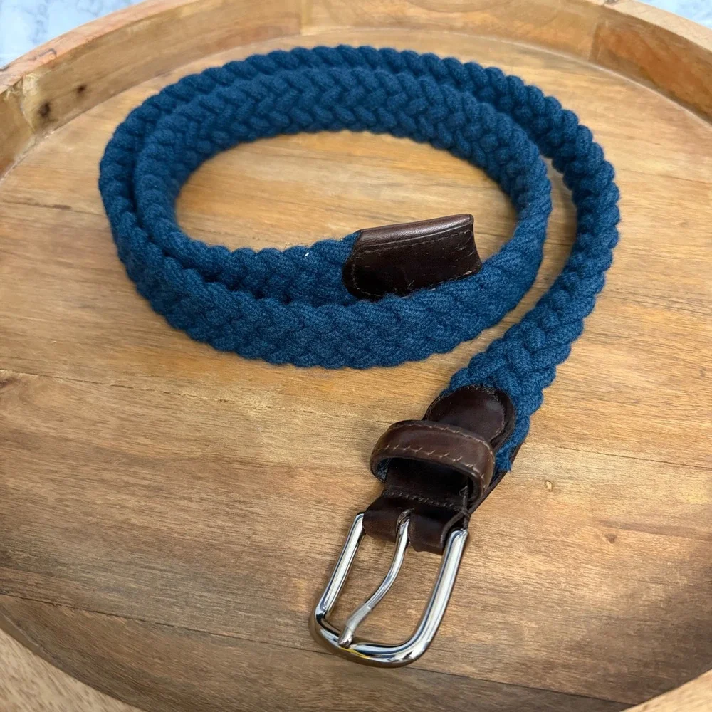 Bucks Club‎ Braided Belt 40 Navy Blue Woven Leather Made in USA Mens